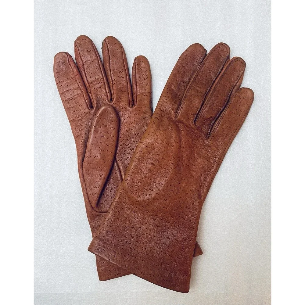 Genuine Leather Gloves Women’s Sz 7.5 Burnt Orange Cognac Fall Fashion Accessory